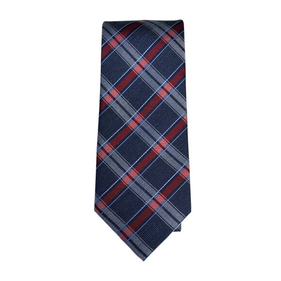 Countess Mara Mens Navy & Red Plaid Tie 60% Silk & 40% Viscose Made In China 3.5 - Picture 1 of 5